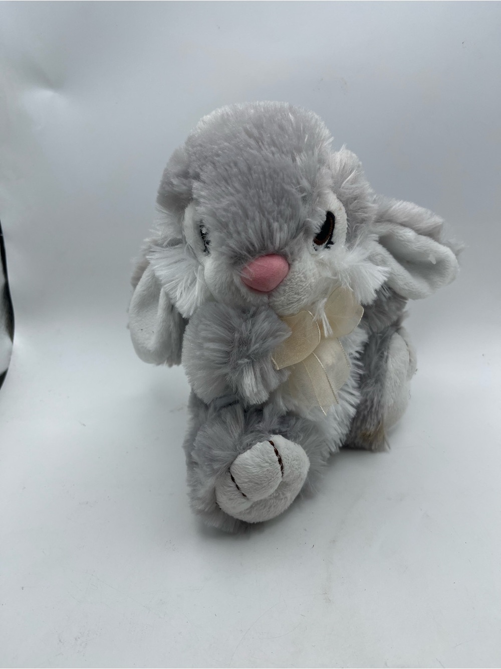 Dan Dee Plush Gray Bunny Stuffed Animal with Pink Nose